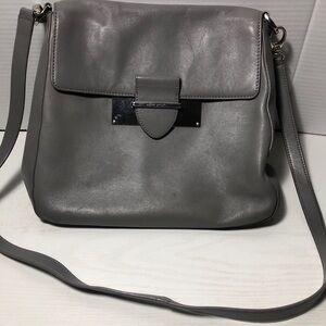 Henri Bendel Gray Leather Shoulder Messenger Crossbody Bag